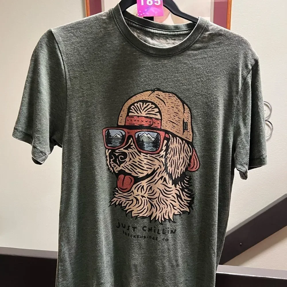 Just Chillin'  Breckenridge Dog Graphic T-Shirt - Green #165